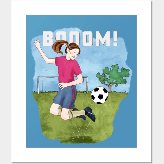 Booom! Girl playing soccer Wall Art by SW10 - Soccer Art